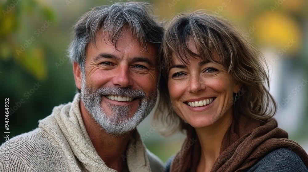 A man and woman are smiling at the camera A man and woman are smiling at the camera