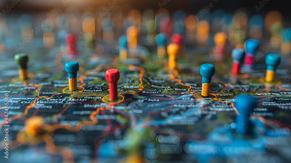 Obraz premium a map with colorful pins on it