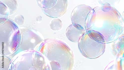 Colorful soap bubbles floating gently in the air on a bright, sunny day