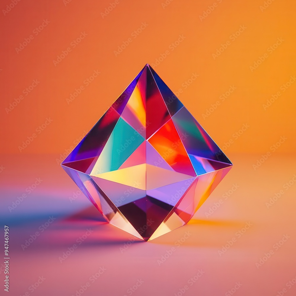 A geometric holographic 3D object with sharp angles and prismatic colors, holo, geometric, prismatic