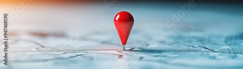 A vibrant red location pin on a map, symbolizing navigation and destination. Ideal for travel and mapping concepts. photo