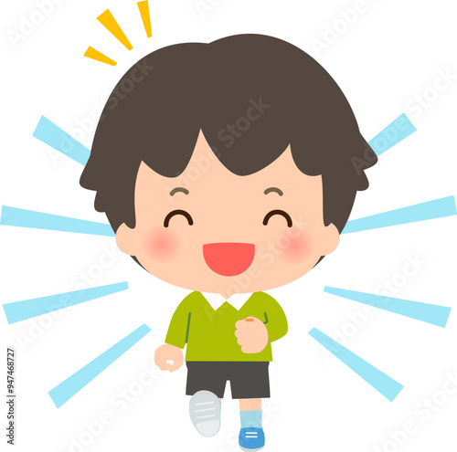 笑顔で走る男の子のデフォルメイラスト