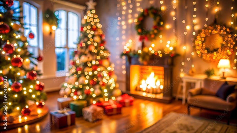 Blurred Christmas Decorated Room. Perfect for: Christmas, Holiday parties Blurred Christmas Decorated Room. Perfect for: Christmas, Holiday parties