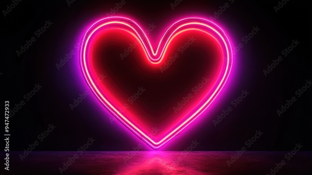 A neon heart is lit up in a dark room A neon heart is lit up in a dark room