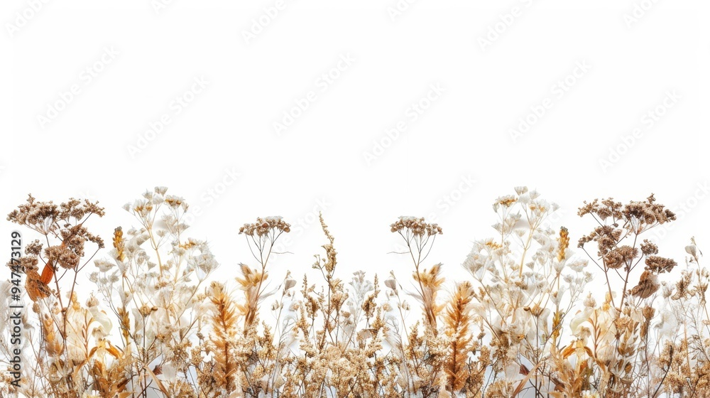 A collection of dried flowers arranged against a white background, highlighting natural beauty. A collection of dried flowers arranged against a white background, highlighting natural beauty.