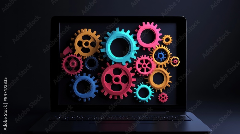 Colorful Gears on Laptop Screen Colorful Gears on Laptop Screen