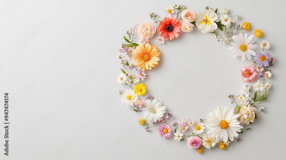 Floral Circle Frame with White Background and Copy Space Floral Circle Frame with White Background and Copy Space