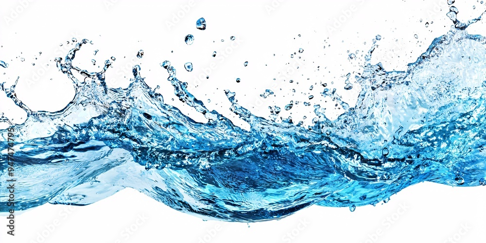 Isolated on a white backdrop, a vibrant splash of azure water bursts forth. Isolated on a white backdrop, a vibrant splash of azure water bursts forth.