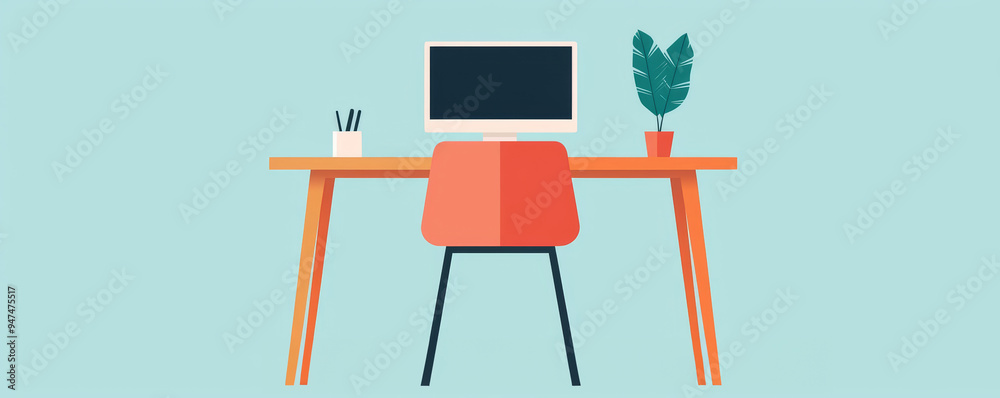 Office desk split between home and office, hybrid work setup, flat design illustration Office desk split between home and office, hybrid work setup, flat design illustration