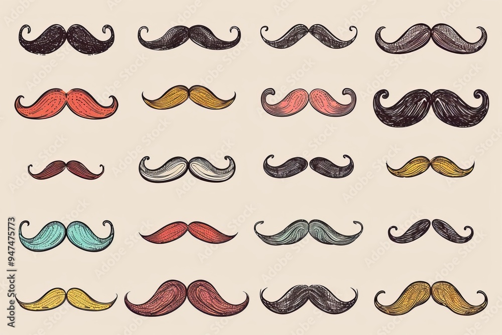Mustaches icon, hipster sign, Fathers day symbol, barber logo, human whisker, vintage moustache emblem
