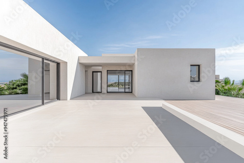 Mediterranean luxury property with stylish design in earthy tones. Luxury Real Estate concept image.