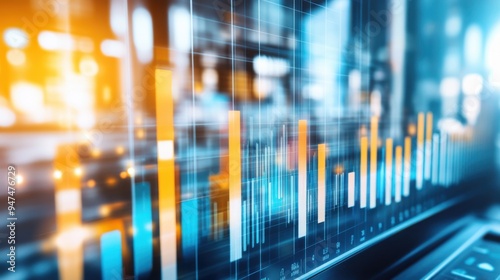 Digital chart with vibrant colors and blurred background indicating financial data.