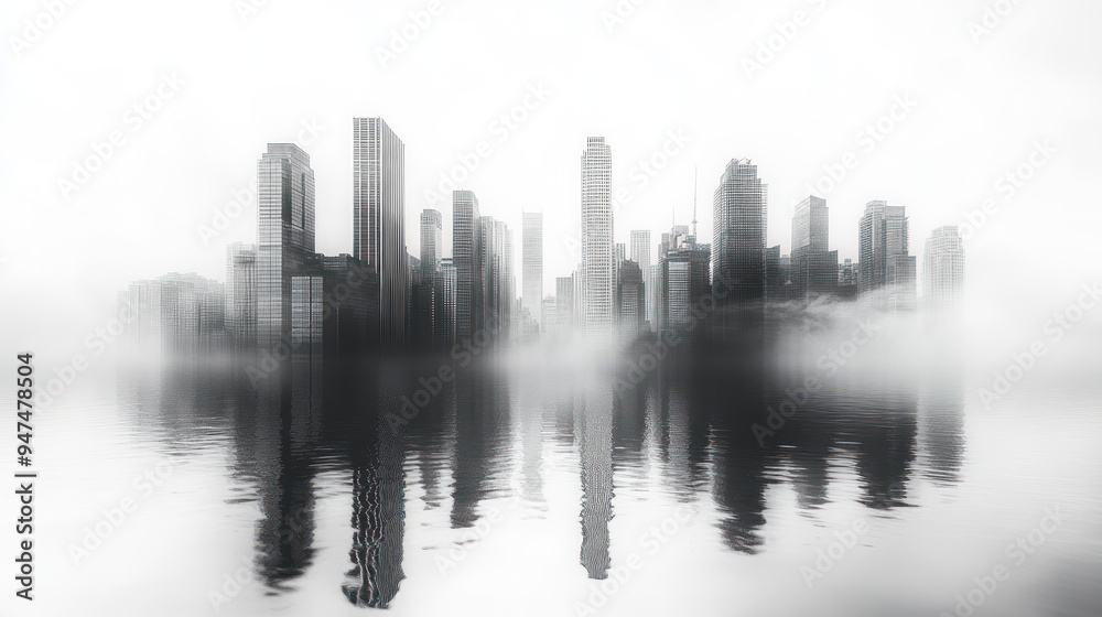 Cityscape Reflected in Foggy Water Cityscape Reflected in Foggy Water