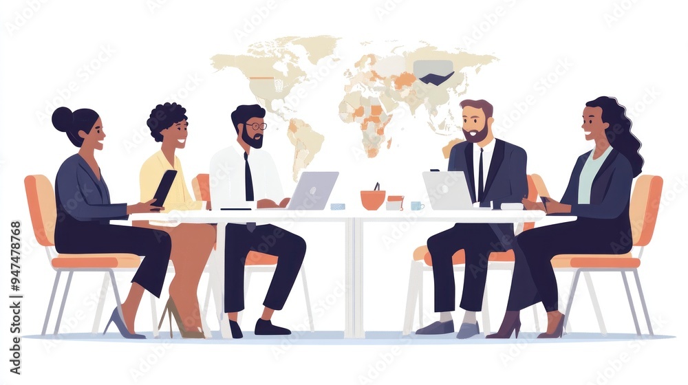 Business Meeting with Global Map Background