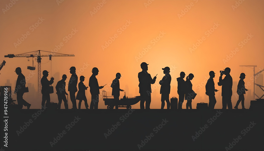 Silhouettes of Construction Workers at Sunset Silhouettes of Construction Workers at Sunset