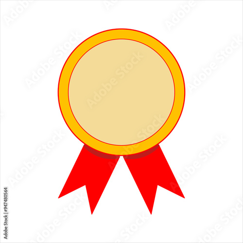 Sports medals. Gold medal trophy with red ribbon.