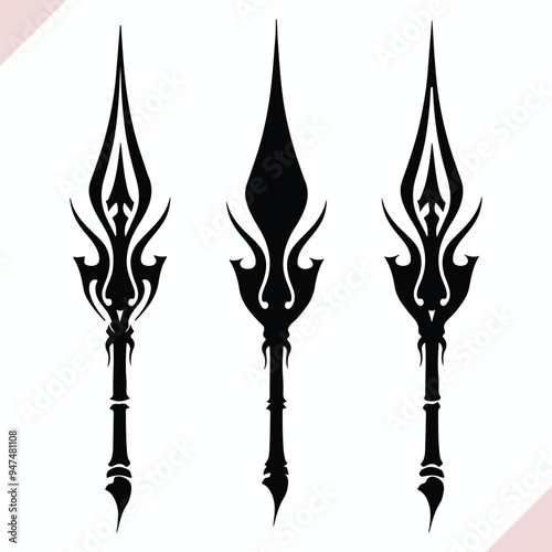 Trident black silhouette, Trident vector illustration, Trident doodle for design on a white background  