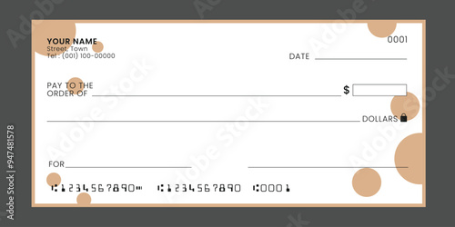 Cheque, Chequebook template. Blank bank cheque. Background for banknote design, Voucher, Gift certificate, Coupon, ticket, money