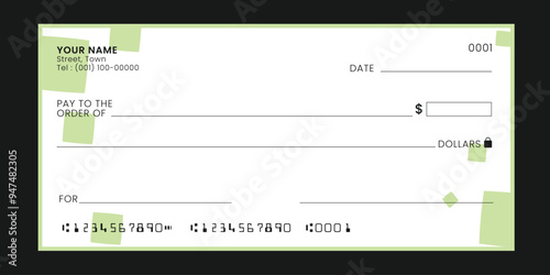 Blank bank cheque. Template banknote design, Voucher, Gift certificate, Coupon, ticket, money. Vector