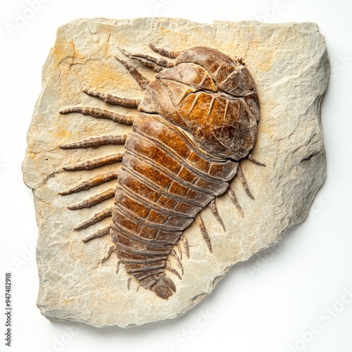 Close-up of Phacopida Fossil from the Cambrian Period on Textured Stone, Showcasing Detailed Fossilization Patterns, Ideal for Educational Displays, Paleontological Research, and Geological Exhibits.