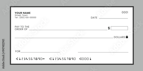 Blank bank cheque. Template banknote design, Voucher, Gift certificate, Coupon, ticket, money. Vector