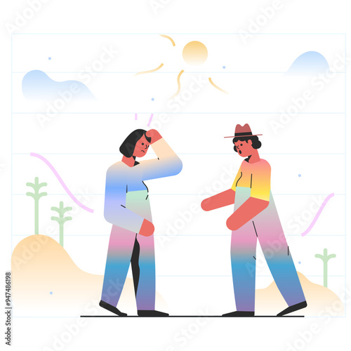 Woman getting a sunstroke on a hot day
