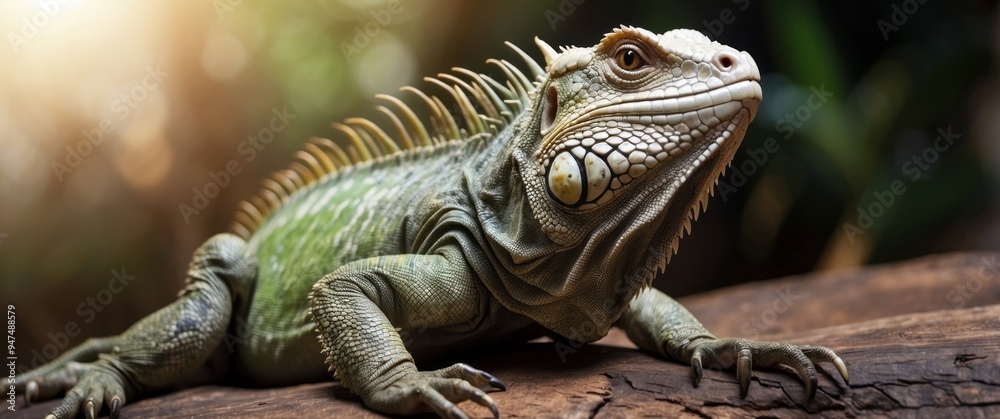 Close-up of a Green Iguana with White Underbelly