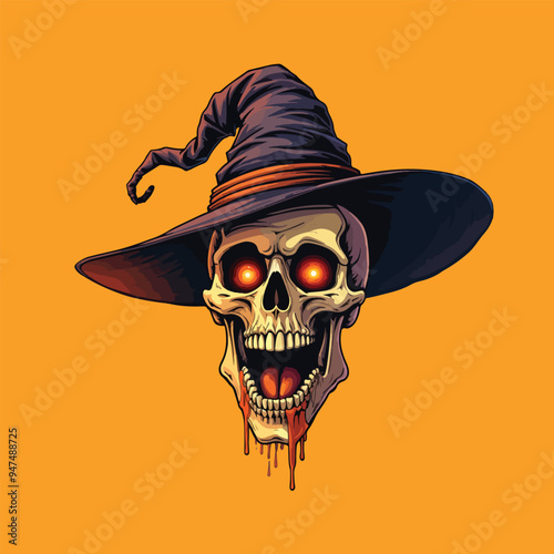 Spooky Skull Witch with Pumpkin - Halloween Vector Illustration