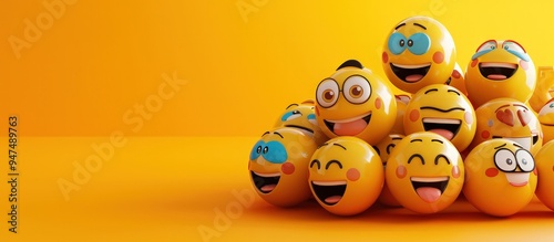 A cheerful bunch of 3D emojis expressing different emotions, with blank space for text, captured in