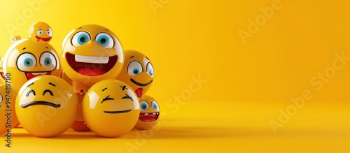 A cheerful bunch of 3D emojis expressing different emotions, with blank space for text, captured in