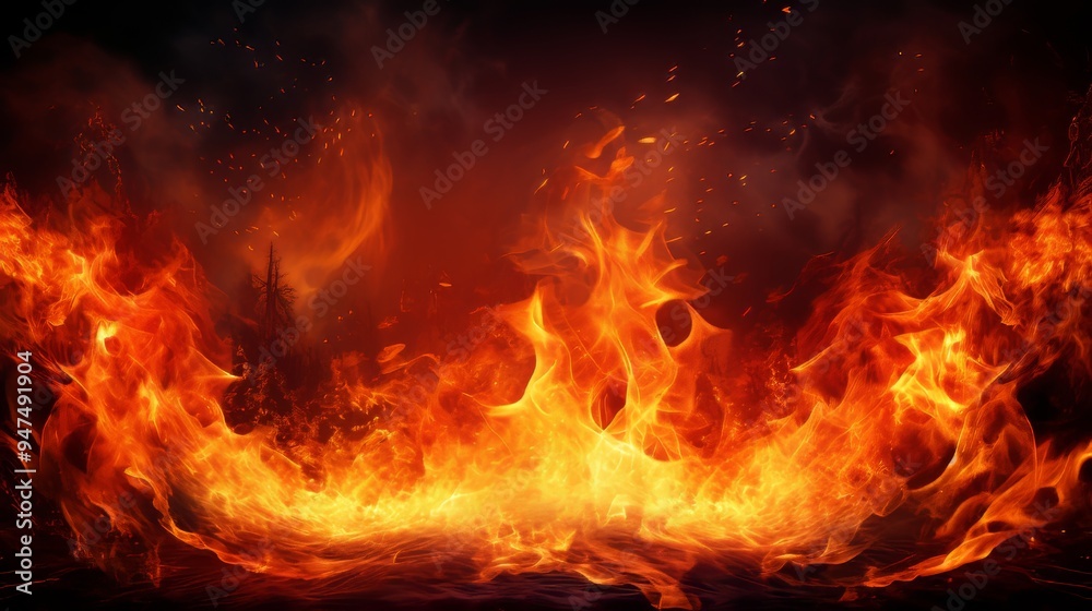 Realistic orange sparks overlay with smoke and flames for fiery grill heat glow illustration Realistic orange sparks overlay with smoke and flames for fiery grill heat glow illustration