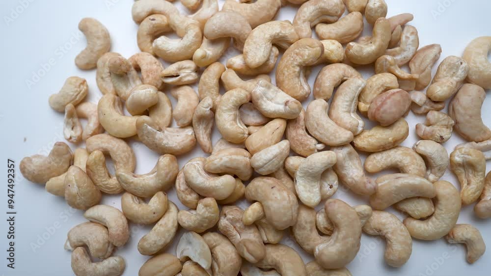 Cashew nuts rotating view on white background Cashew nuts rotating view on white background