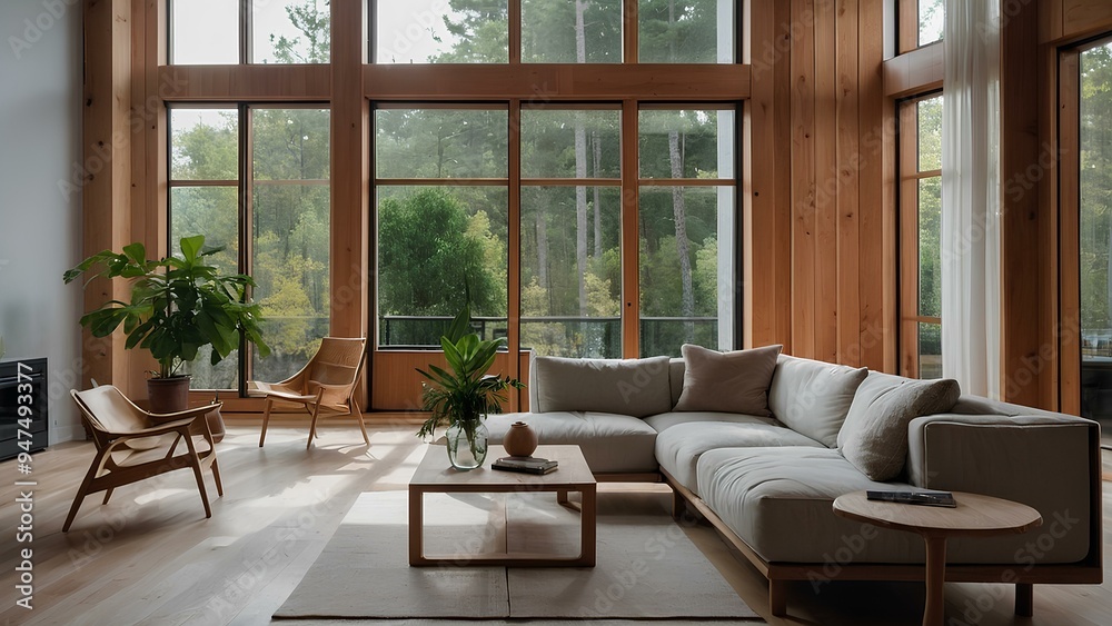 Scandinavian Minimalist Living Room Design with Green Plants and Natural Light Scandinavian Minimalist Living Room Design with Green Plants and Natural Light