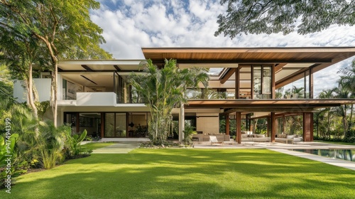 Modern House with Pool and Lush Gardens