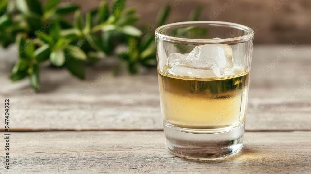 Ouzo from Greece in a small glass with ice, ouzo, Greece, ice Ouzo from Greece in a small glass with ice, ouzo, Greece, ice