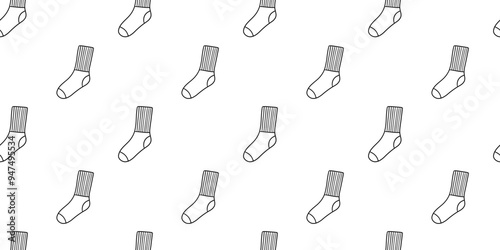 Vector seamless pattern with socks, line doodle illustrations isolated on white background