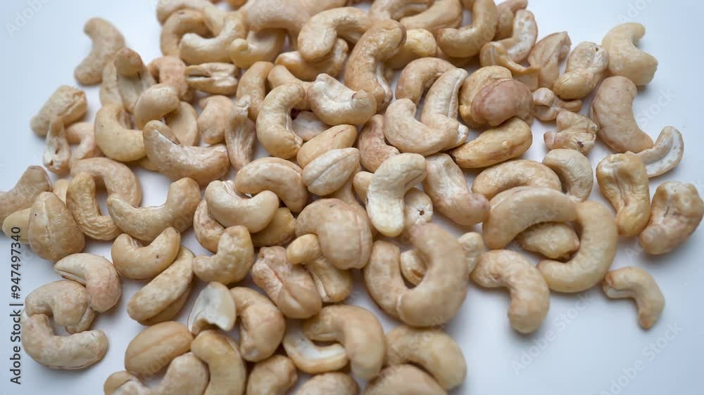 Fresh healthy cashew nuts rotated view on white background Fresh healthy cashew nuts rotated view on white background