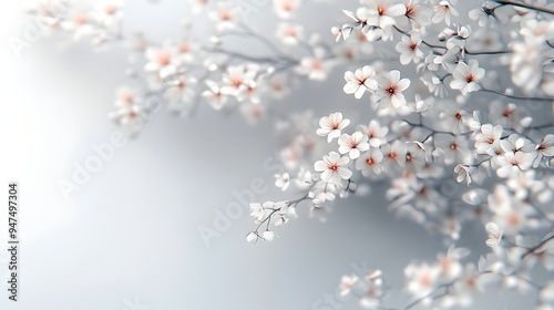 Soft Blurred Sakura Branches with Pale Pink Flowers on Minimalist White Background