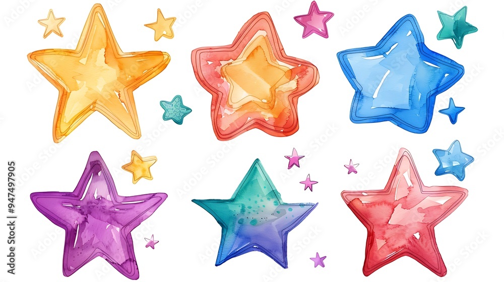 Watercolor Rainbow Stars