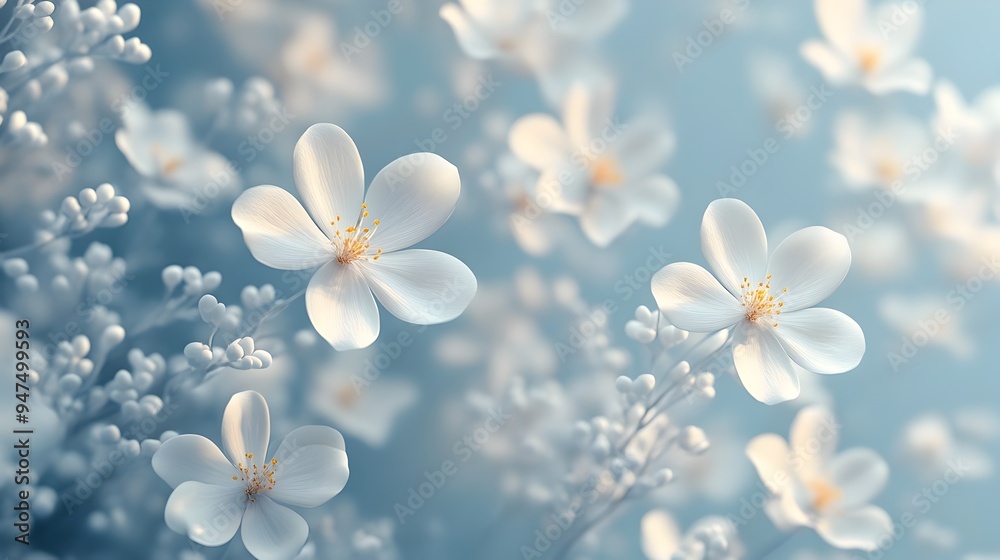 Gentle White Flowers Blooming on a Light Blue Digital Canvas Gentle White Flowers Blooming on a Light Blue Digital Canvas