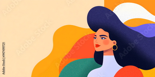 Colorful portrait of woman with flowing hair for diversity campaigns, beauty product marketing and modern feminine empowerment concepts