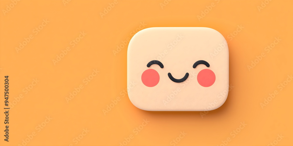 Cute smiling emoji character on orange background. Positive messaging apps, cheerful social media content and friendly user interface designs Cute smiling emoji character on orange background. Positive messaging apps, cheerful social media content and friendly user interface designs