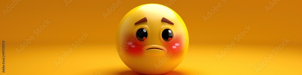 Fototapeta premium A 3D yellow emoji with a flushed face, red cheeks, and a tiny smile, looking shy. Full ultra HD,