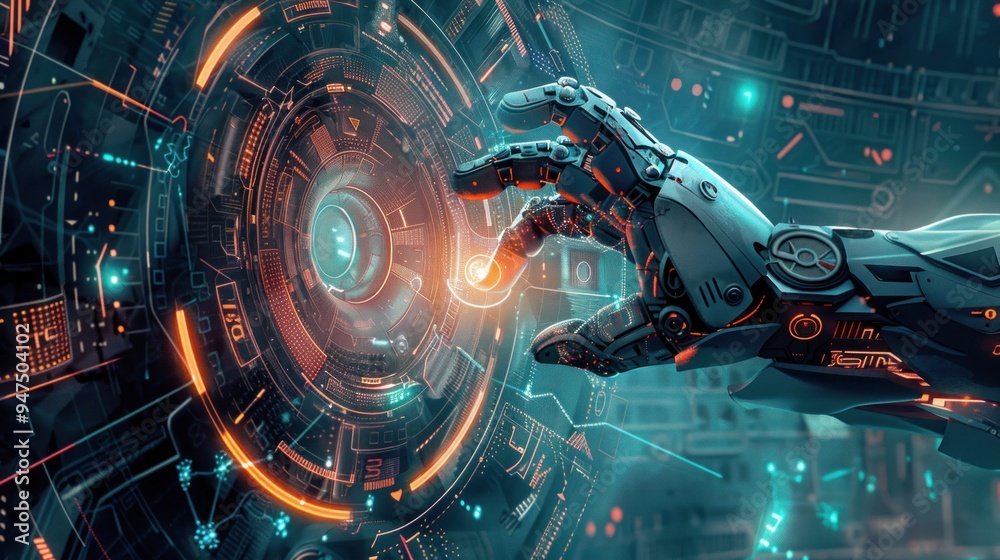 Robotic Hand Interacting with Futuristic Interface Robotic Hand Interacting with Futuristic Interface