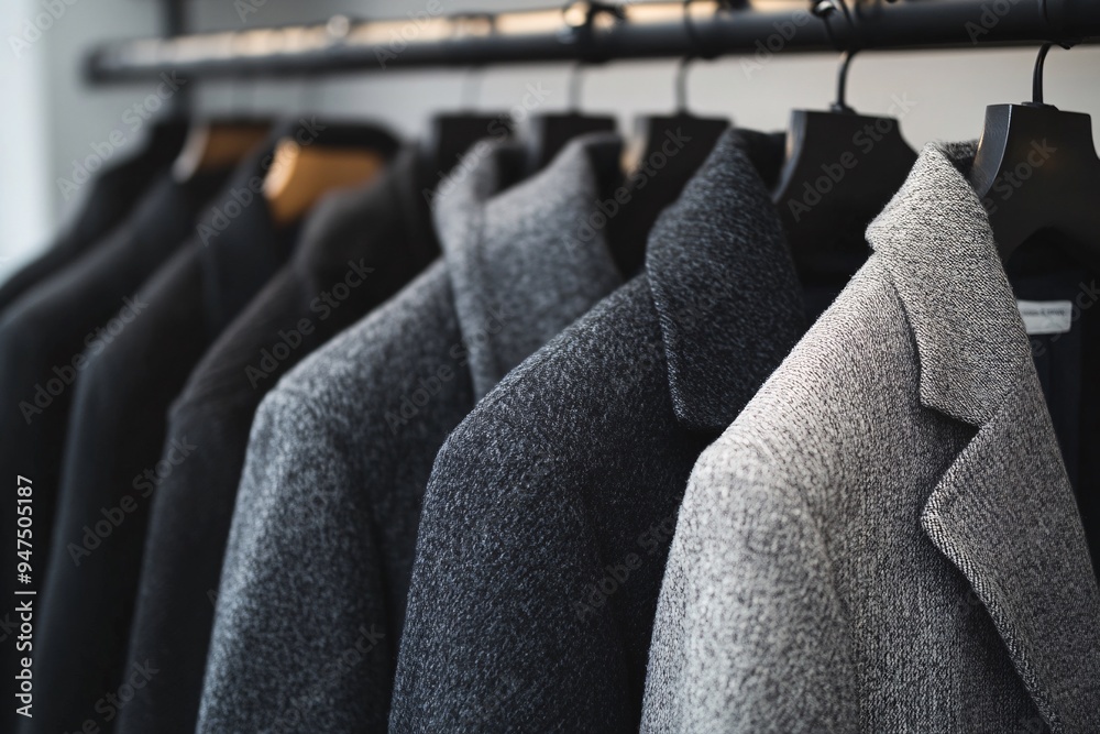 Obraz premium Modern Wool Coats in Neutral Tones on Hangers