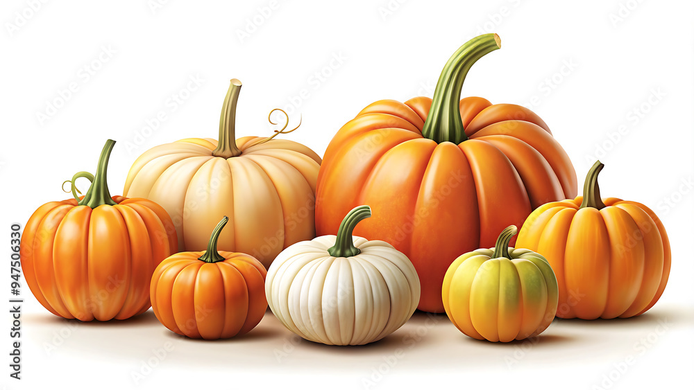 different pumpkins with a white background different pumpkins with a white background