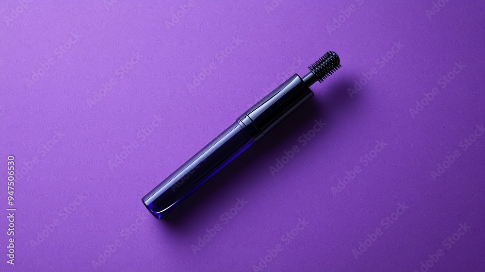 Sleek Black Mascara Tube on Purple Background Sleek Black Mascara Tube on Purple Background
