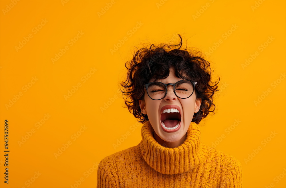 Banner with Excited Young Woman Screaming on Orange Background for Extreme Emotion or Joy Expression Concept Banner with Excited Young Woman Screaming on Orange Background for Extreme Emotion or Joy Expression Concept