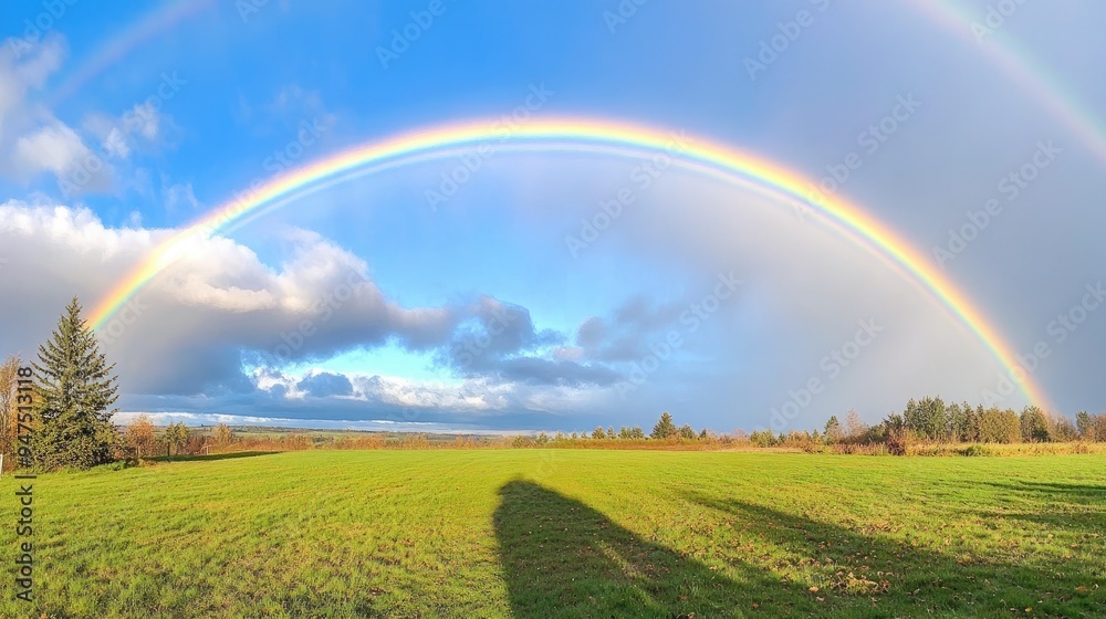Bright rainbow over springtime countryside Bright rainbow over springtime countryside