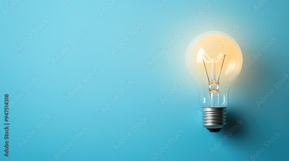 A solitary lightbulb illuminating a blue background with copy space A solitary lightbulb illuminating a blue background with copy space